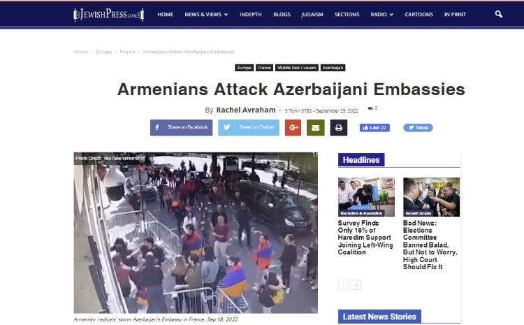 ABŞ mətbuatında ermənilərin Azərbaycan səfirliklərinə hücumlarından bəhs edilib 