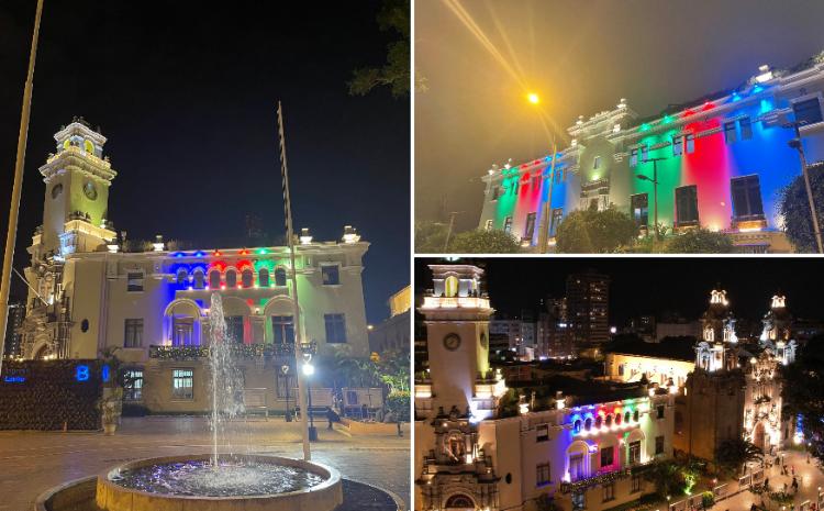 Lima şəhərinin Miraflores rayonunun bələdiyyə binası Azərbaycan bayrağının rənglərinə bürünüb 