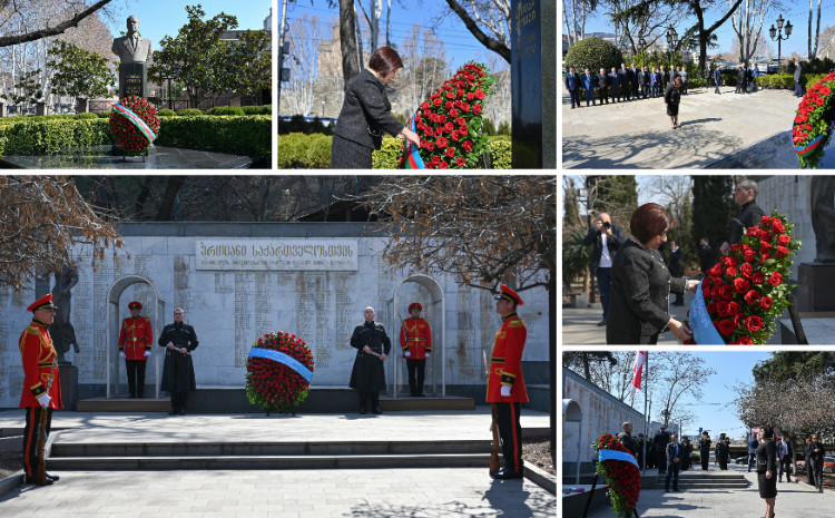 Speaker of Milli Majlis Sahiba Gafarova Visits Great Leader Heydar Aliyev Monument in Tbilisi 