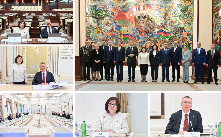 Speaker of Milli Majlis Sahiba Gafarova meets with President of Republic of Latvia Edgars Rinkēvičs 