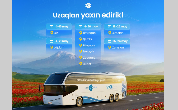 Mayda Səyyar ASAN xidmətin fəaliyyət göstərəcəyi ünvanlar 