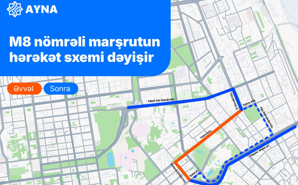 M8 marşrut avtobusunun hərəkət sxemi dəyişir 