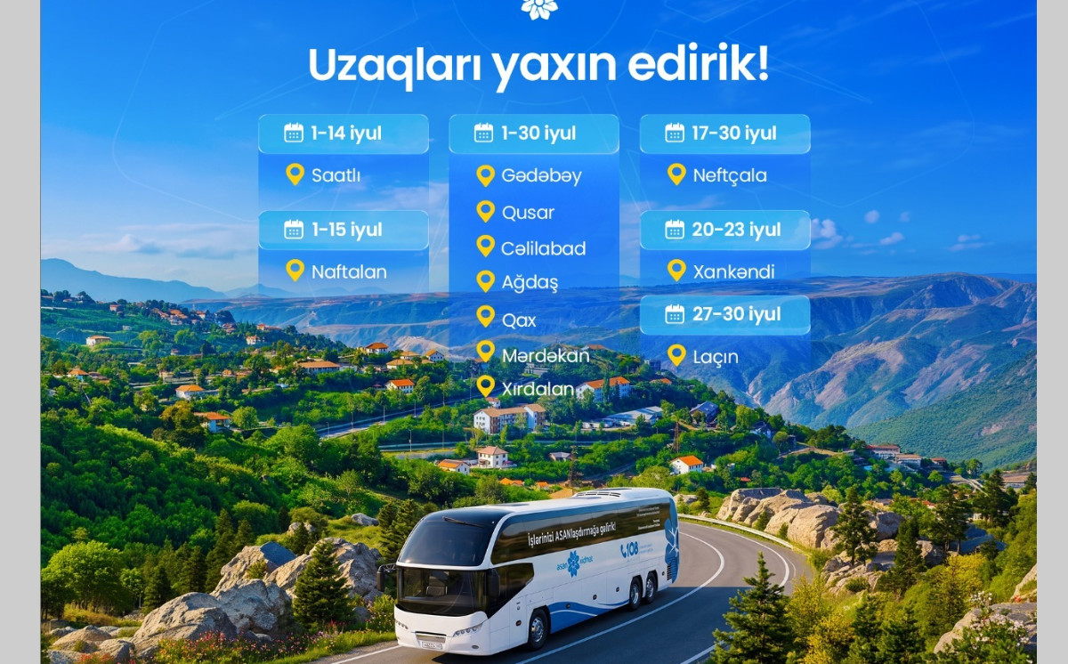 İyulda Səyyar ASAN xidmətin fəaliyyət göstərəcəyi ünvanlar 
