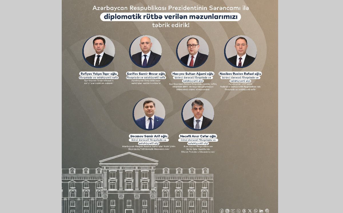 BDU məzunlarına Azərbaycan Respublikası Prezidentinin Sərəncamı ilə diplomatik rütbələr verilib 