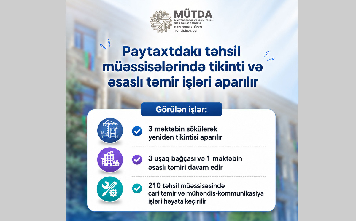 Paytaxtdakı təhsil müəssisələrində tikinti və əsaslı təmir işləri aparılır 