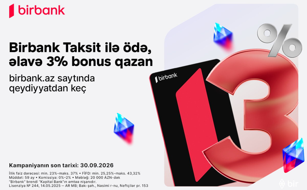 Дополнительные 3% бонуса за покупки с картой Birbank Taksit в сентябре 