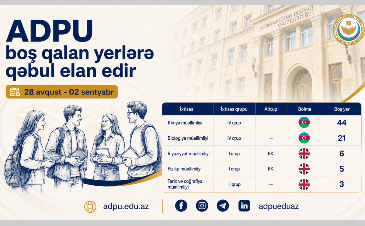 ADPU boş qalan yerlərə qəbul elan edir 