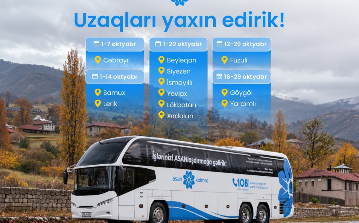 Oktyabrda Səyyar ASAN xidmətin fəaliyyət göstərəcəyi ünvanlar 