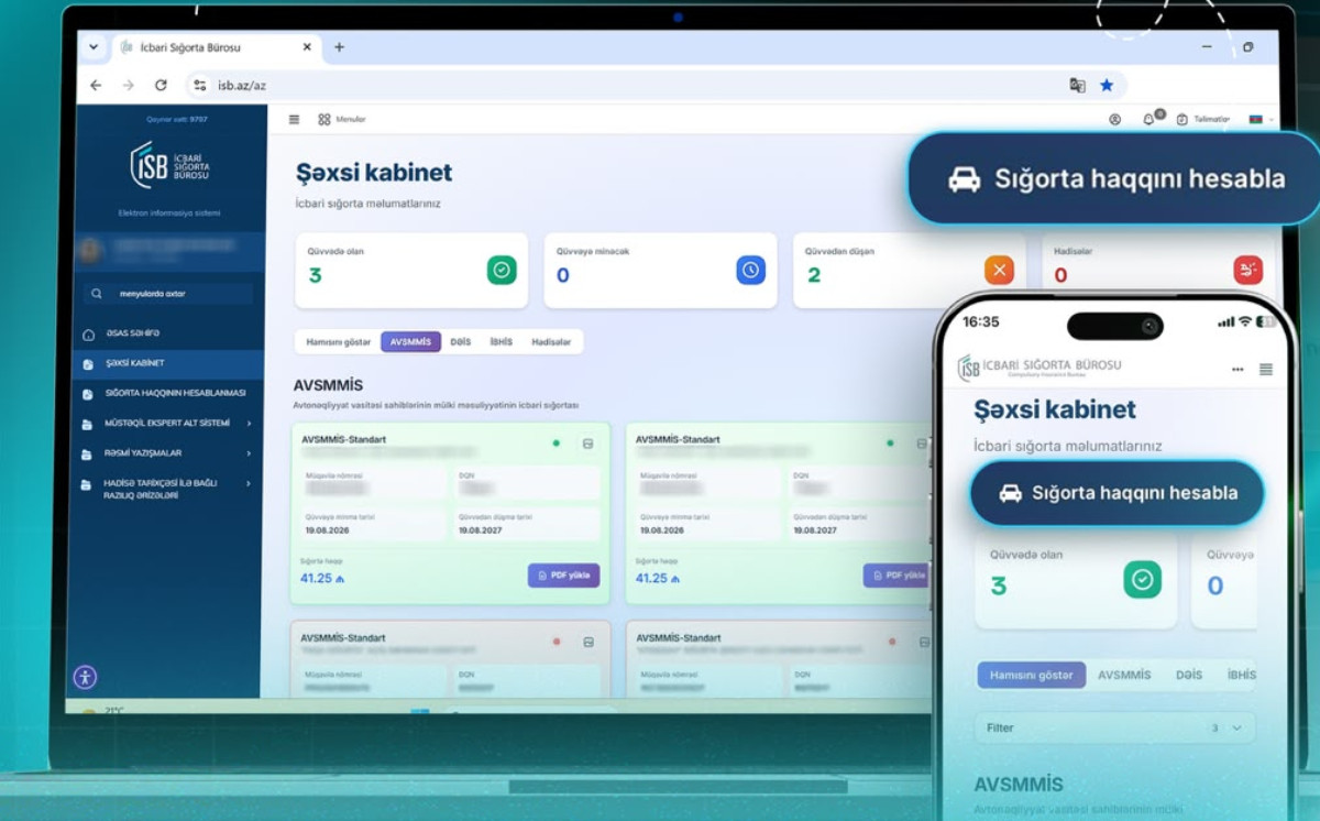 İSB tərəfindən www.isb.az saytında “Sığorta haqqını hesabla” xidməti istifadəyə verilib və Şəxsi Kabinet yenilənib 
